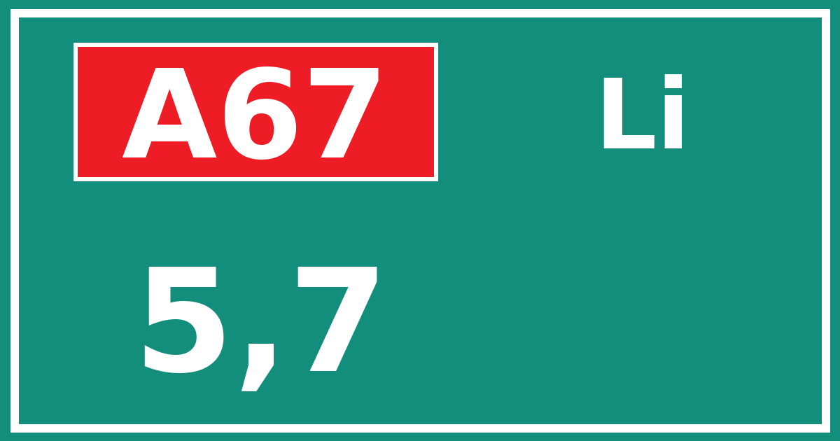Hectometerbord A67 5,7 zijde Li