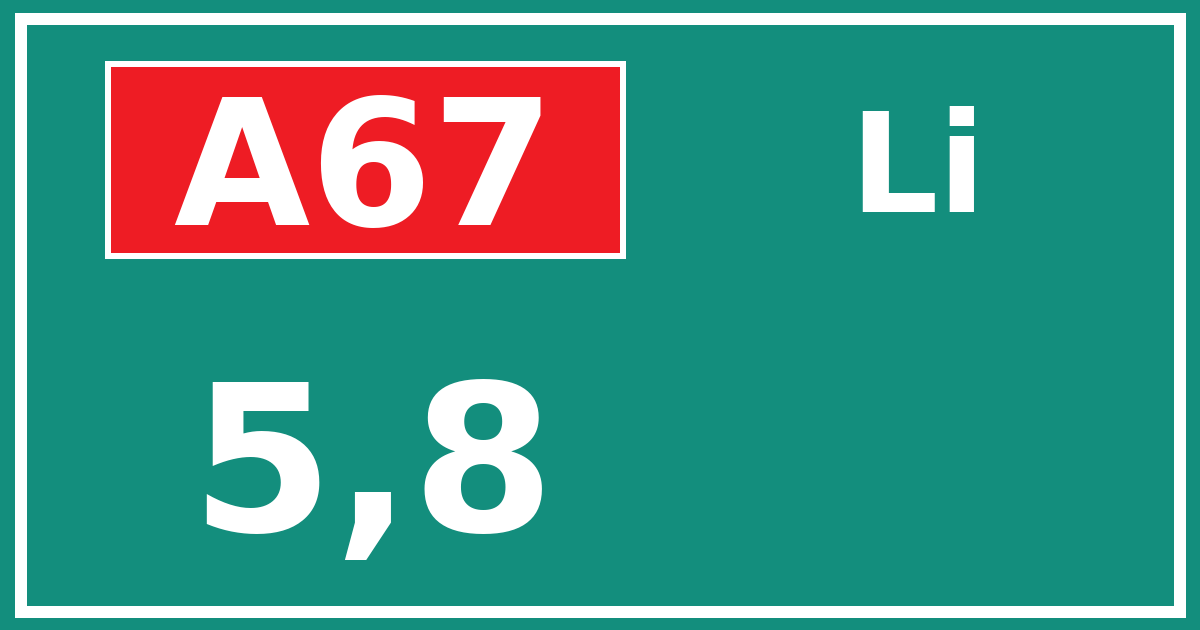 Hectometerbord A67 5,8 zijde Li