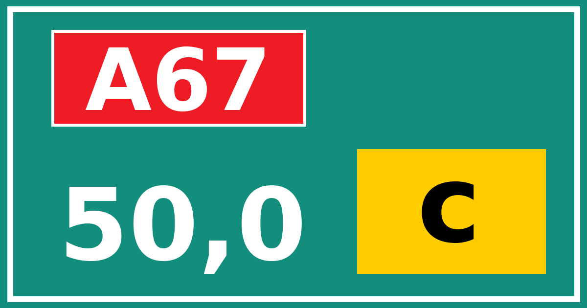 Hectometerbord A67 50,0 letter c
