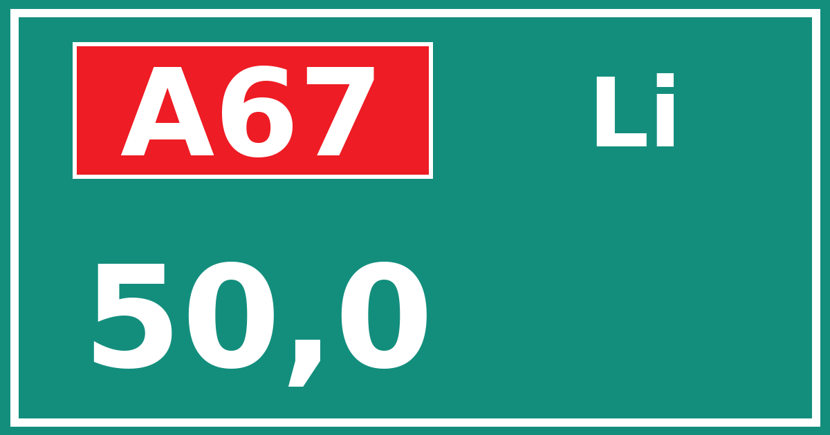 Hectometerbord A67 50,0 zijde Li