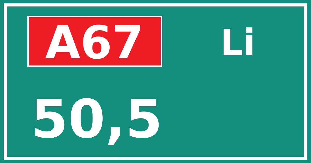 Hectometerbord A67 50,5 zijde Li