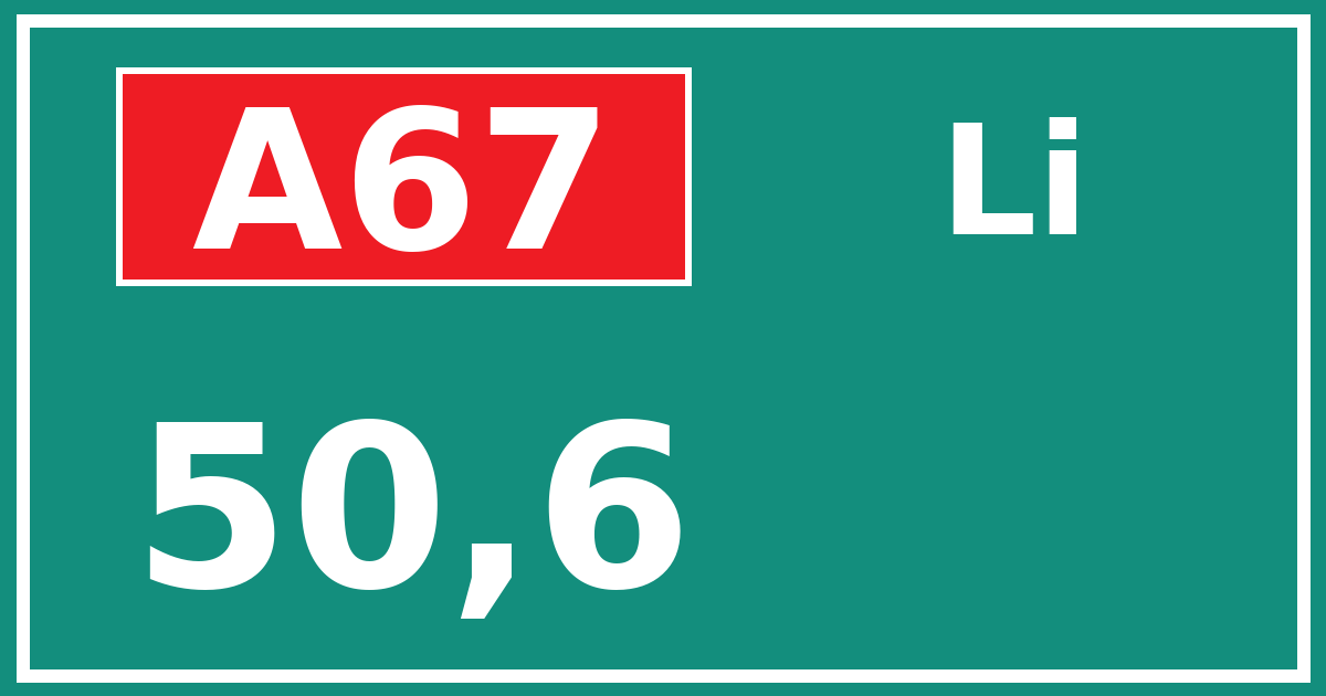 Hectometerbord A67 50,6 zijde Li