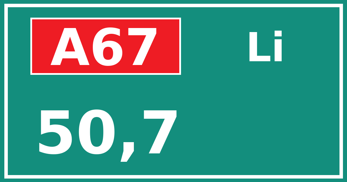Hectometerbord A67 50,7 zijde Li