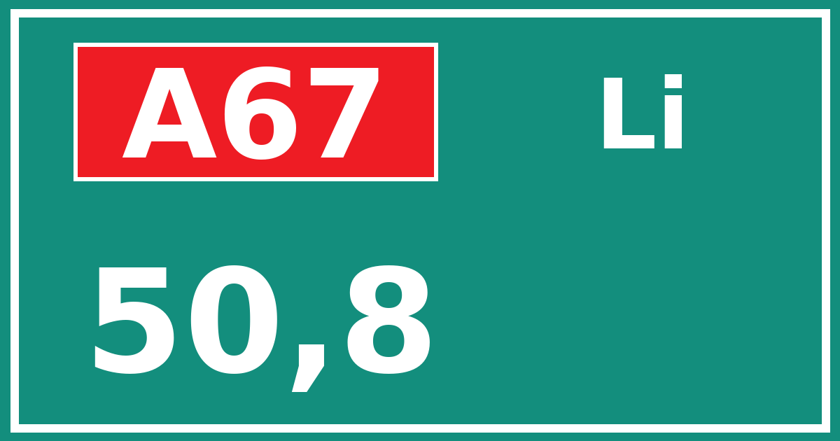 Hectometerbord A67 50,8 zijde Li