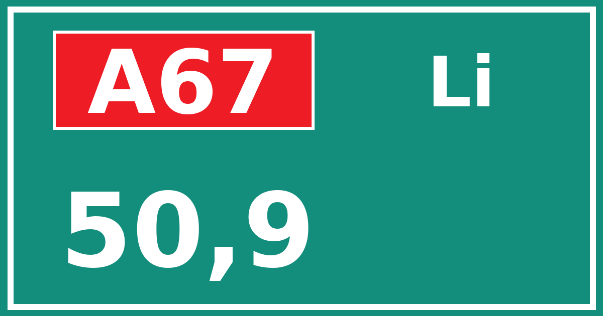 Hectometerbord A67 50,9 zijde Li