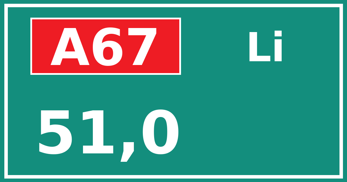 Hectometerbord A67 51,0 zijde Li