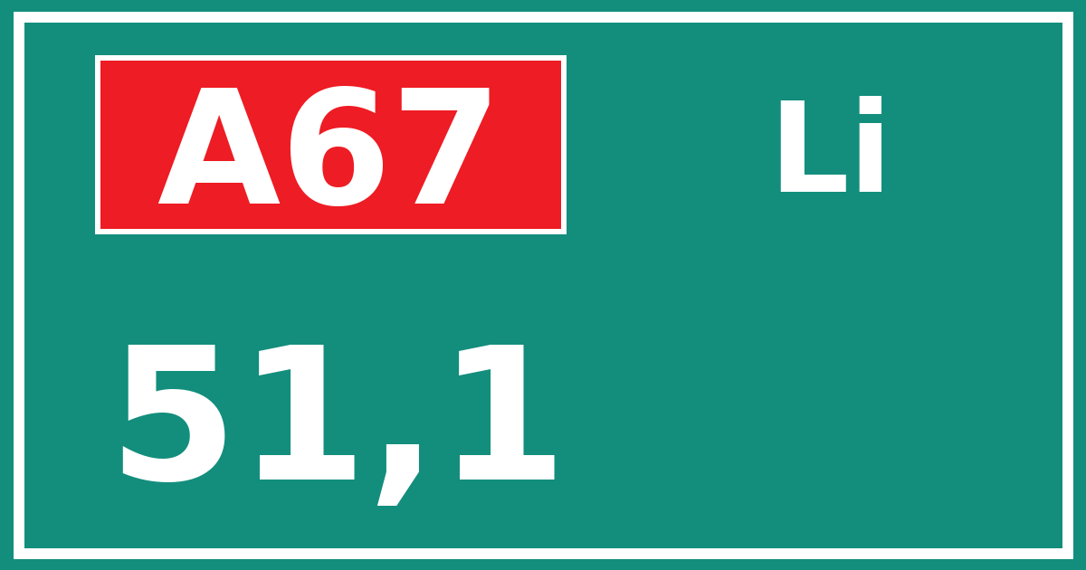 Hectometerbord A67 51,1 zijde Li