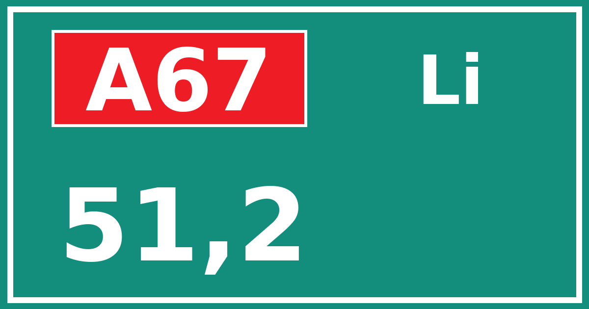 Hectometerbord A67 51,2 zijde Li