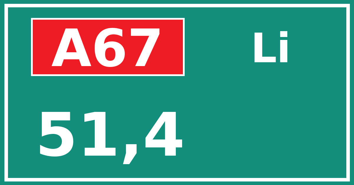 Hectometerbord A67 51,4 zijde Li