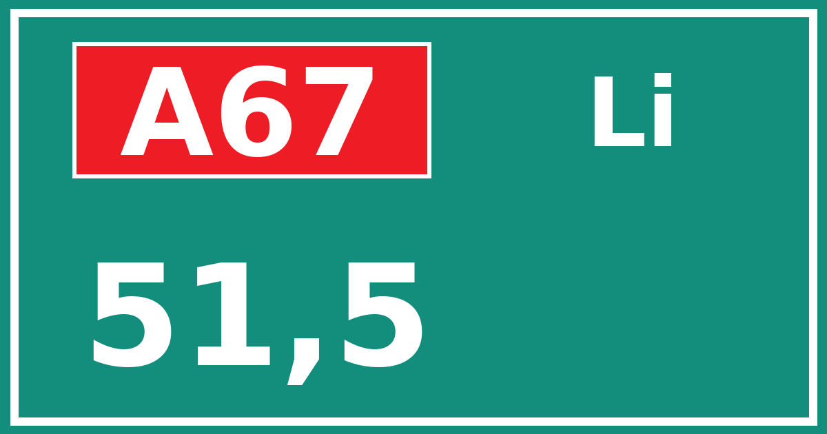 Hectometerbord A67 51,5 zijde Li