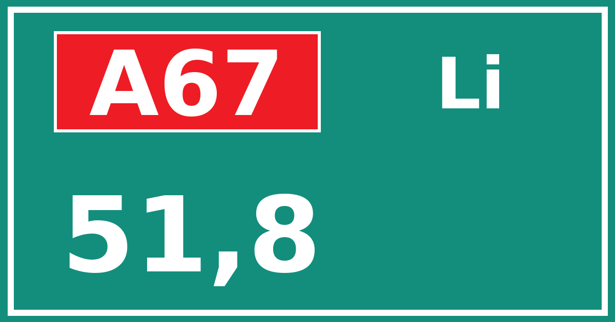 Hectometerbord A67 51,8 zijde Li