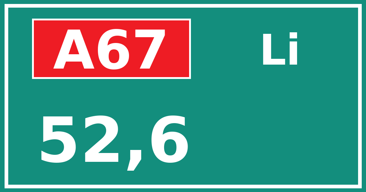 Hectometerbord A67 52,6 zijde Li