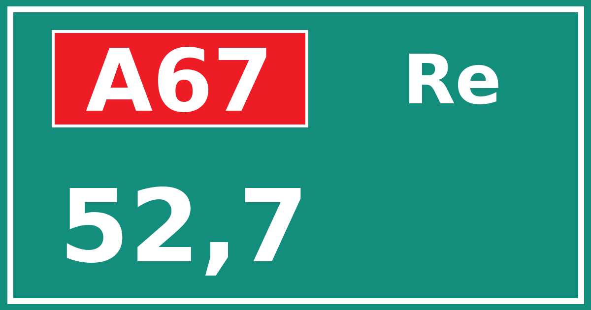 Hectometerbord A67 52,7 zijde Re