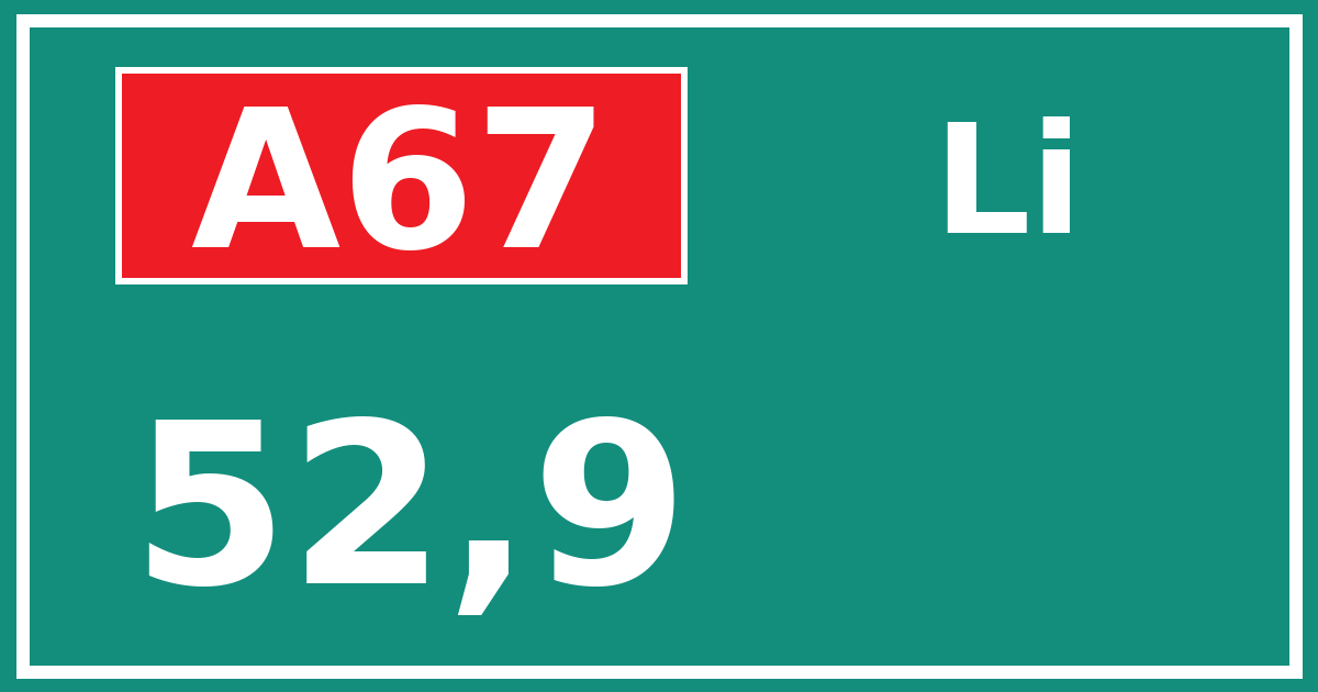 Hectometerbord A67 52,9 zijde Li