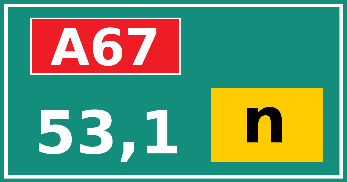 Hectometerbord A67 53,1 letter n