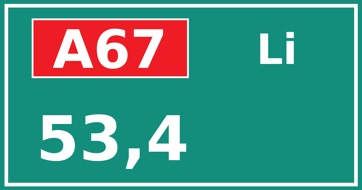 Hectometerbord A67 53,4 zijde Li