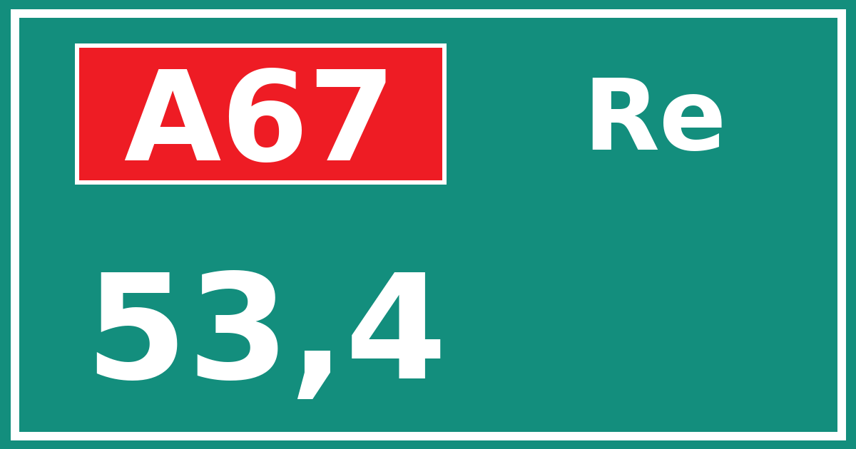 Hectometerbord A67 53,4 zijde Re
