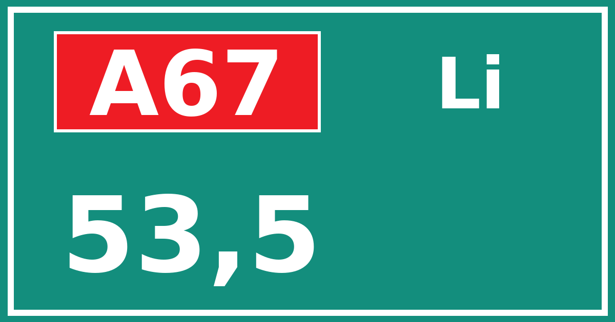 Hectometerbord A67 53,5 zijde Li