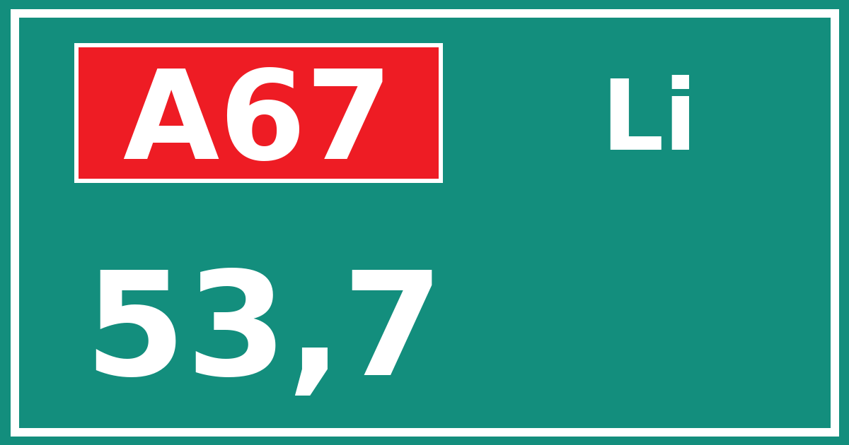 Hectometerbord A67 53,7 zijde Li