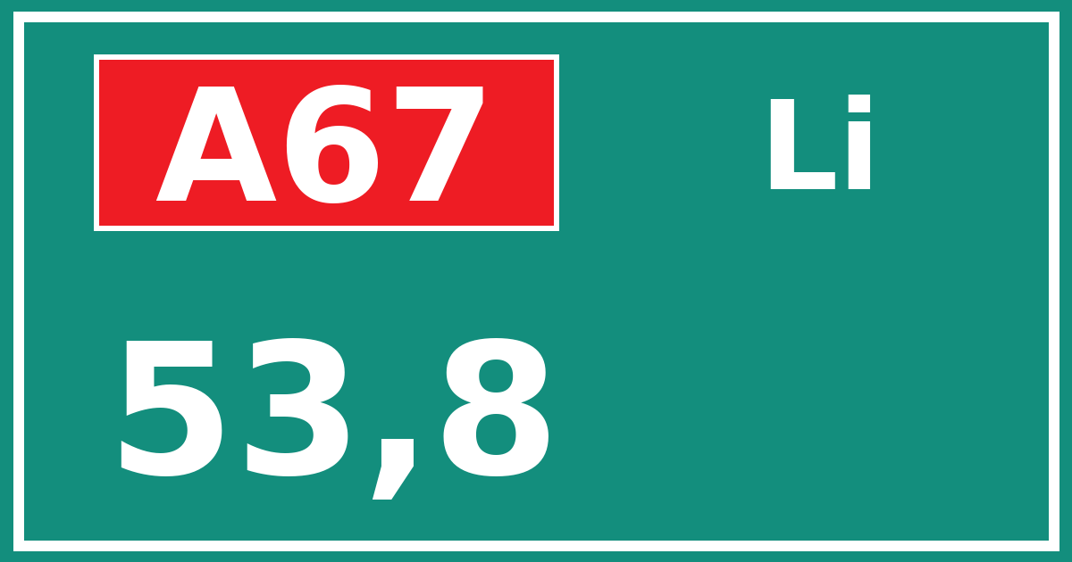 Hectometerbord A67 53,8 zijde Li