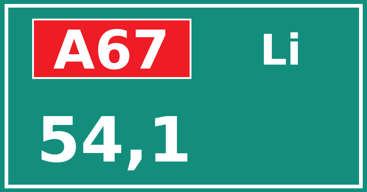 Hectometerbord A67 54,1 zijde Li