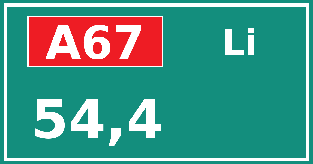 Hectometerbord A67 54,4 zijde Li