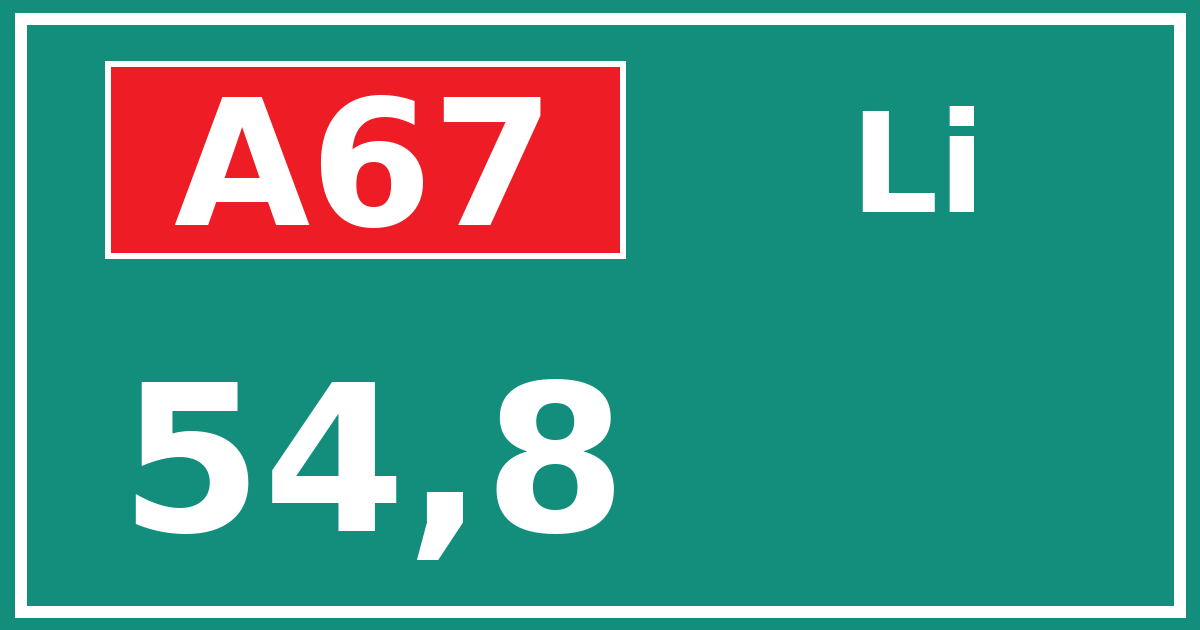 Hectometerbord A67 54,8 zijde Li