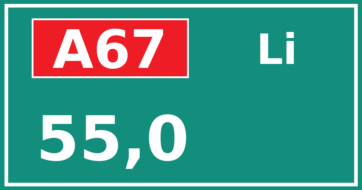 Hectometerbord A67 55,0 zijde Li