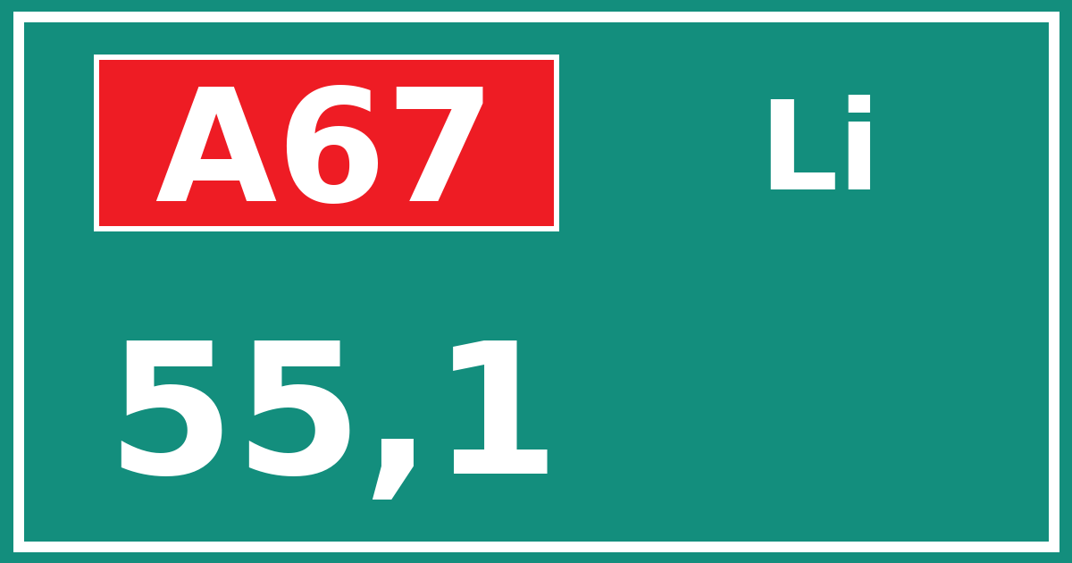 Hectometerbord A67 55,1 zijde Li