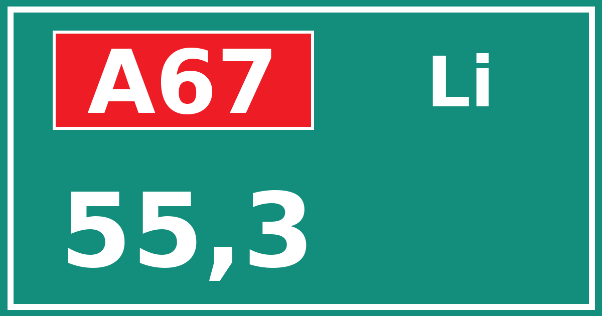 Hectometerbord A67 55,3 zijde Li