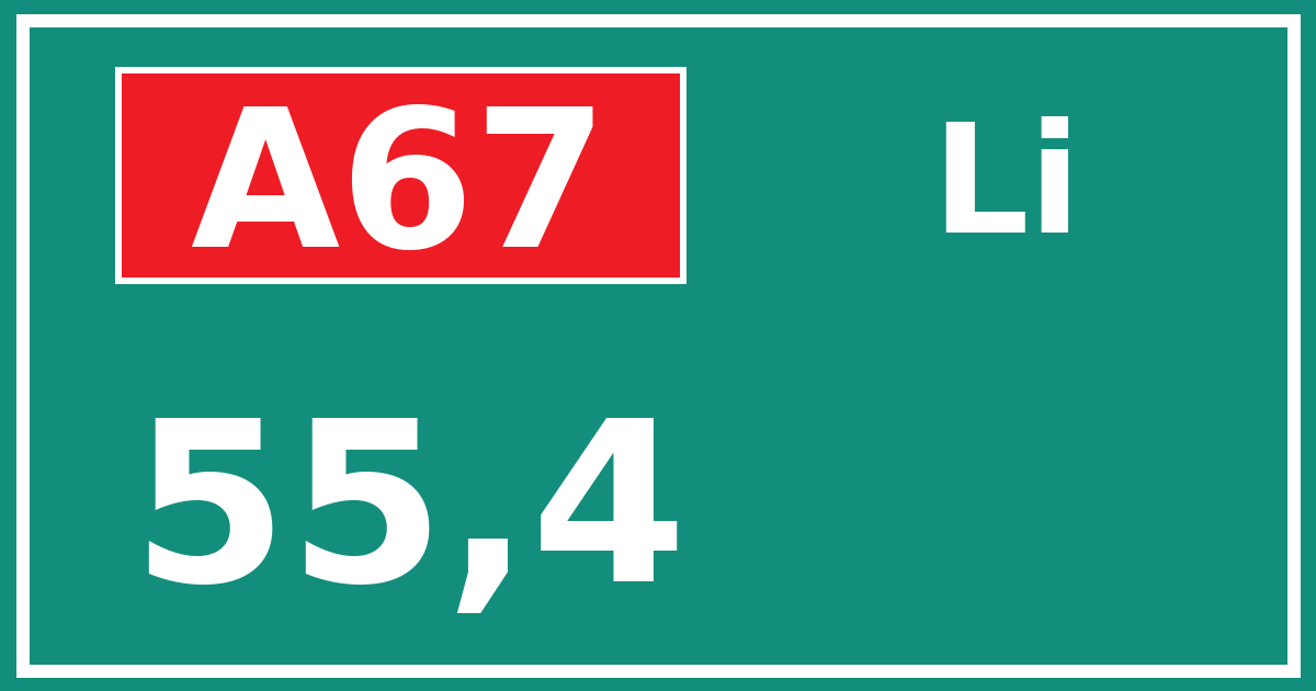 Hectometerbord A67 55,4 zijde Li