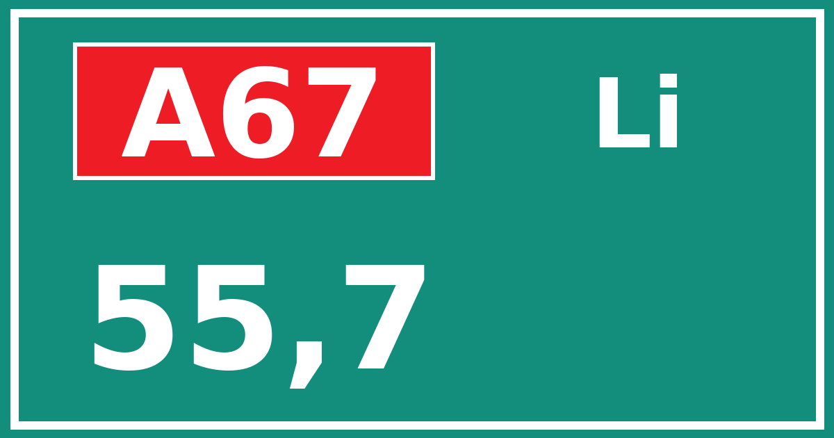 Hectometerbord A67 55,7 zijde Li