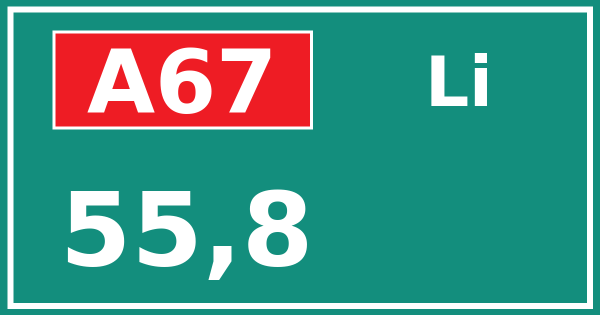 Hectometerbord A67 55,8 zijde Li