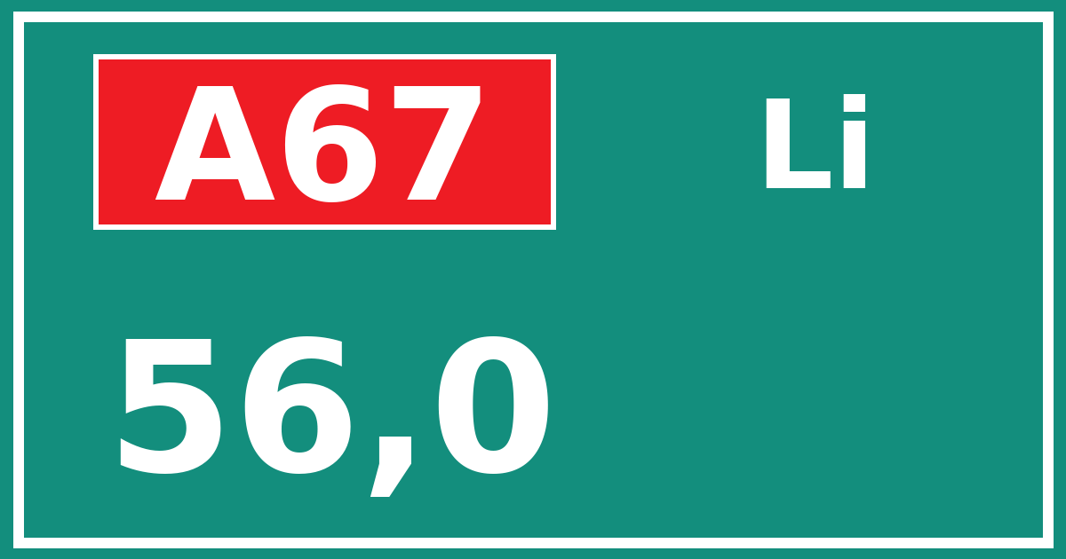 Hectometerbord A67 56,0 zijde Li
