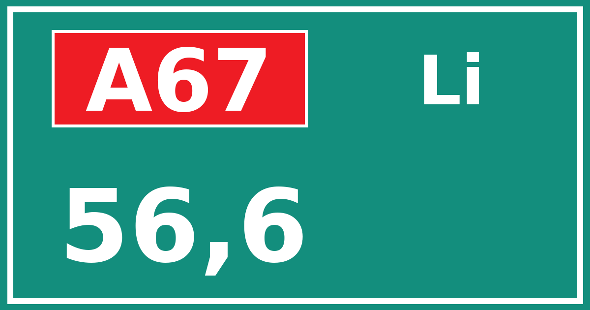 Hectometerbord A67 56,6 zijde Li