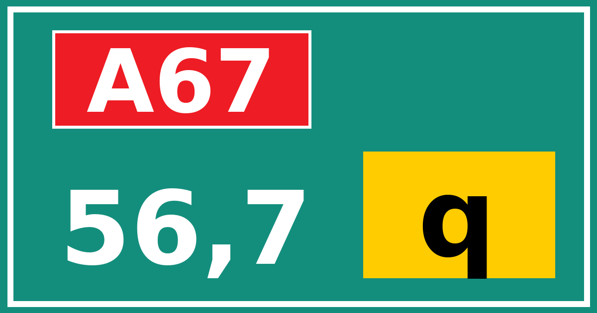 Hectometerbord A67 56,7 letter q