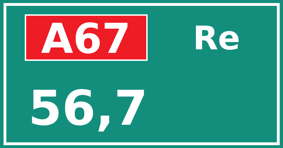 Hectometerbord A67 56,7 zijde Re