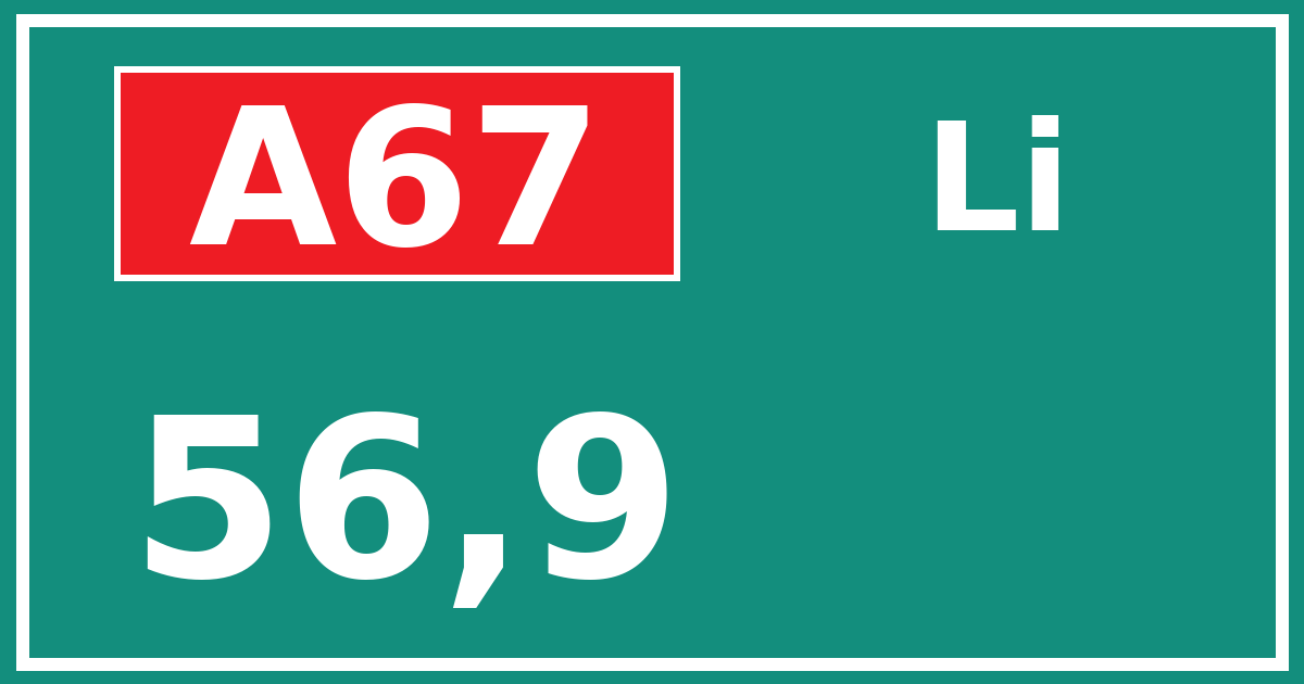 Hectometerbord A67 56,9 zijde Li