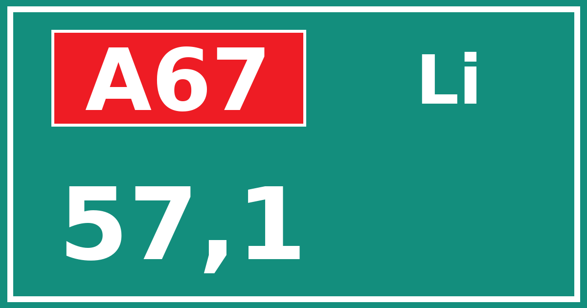 Hectometerbord A67 57,1 zijde Li
