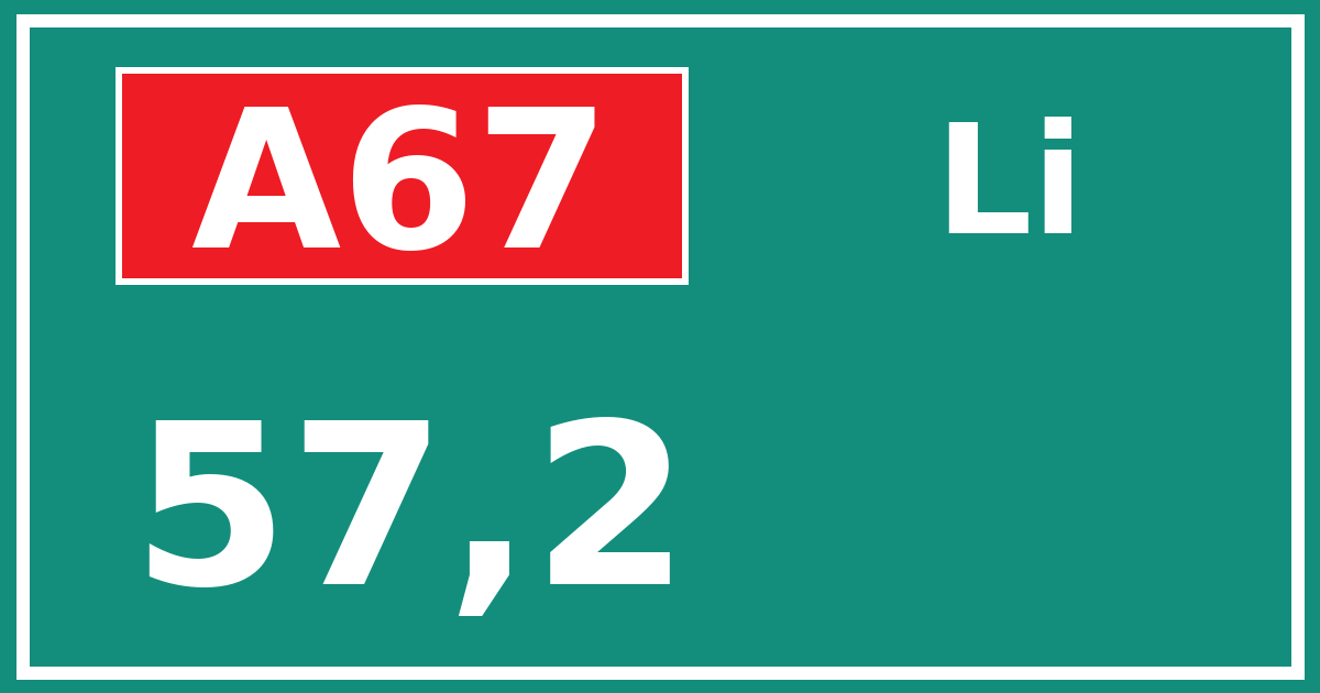 Hectometerbord A67 57,2 zijde Li