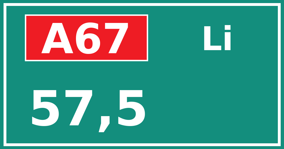 Hectometerbord A67 57,5 zijde Li