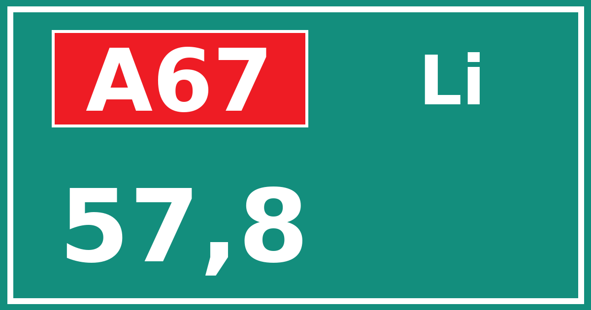 Hectometerbord A67 57,8 zijde Li