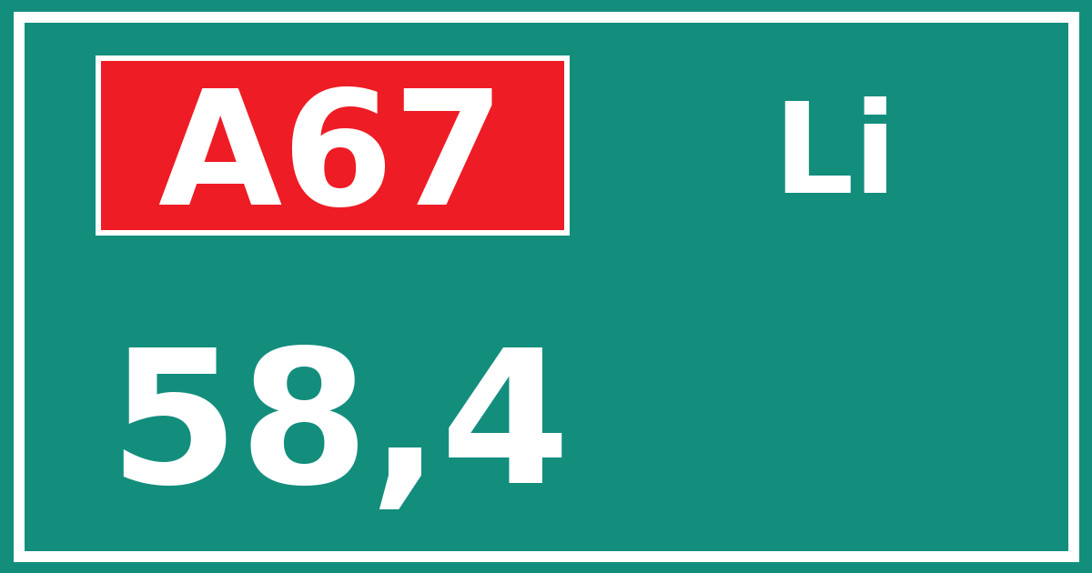 Hectometerbord A67 58,4 zijde Li