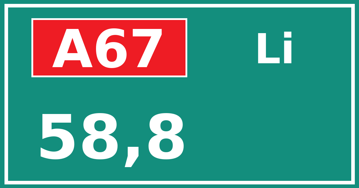 Hectometerbord A67 58,8 zijde Li
