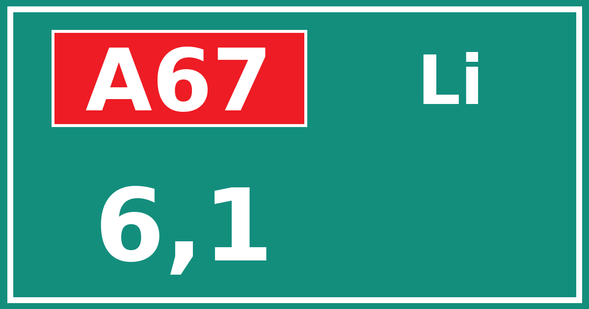 Hectometerbord A67 6,1 zijde Li
