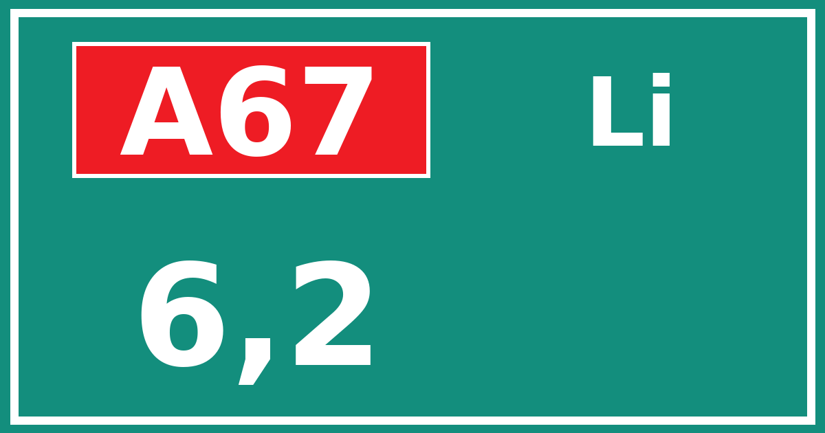 Hectometerbord A67 6,2 zijde Li