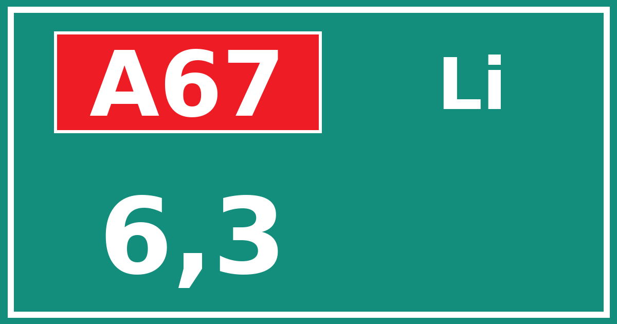 Hectometerbord A67 6,3 zijde Li