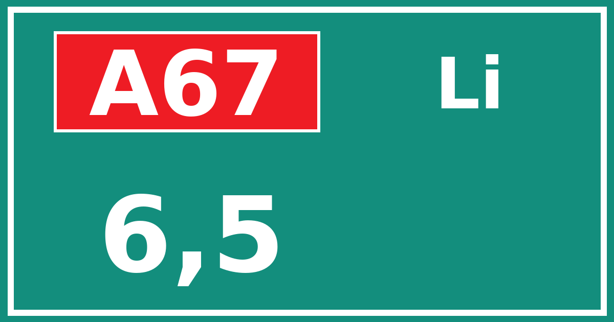 Hectometerbord A67 6,5 zijde Li