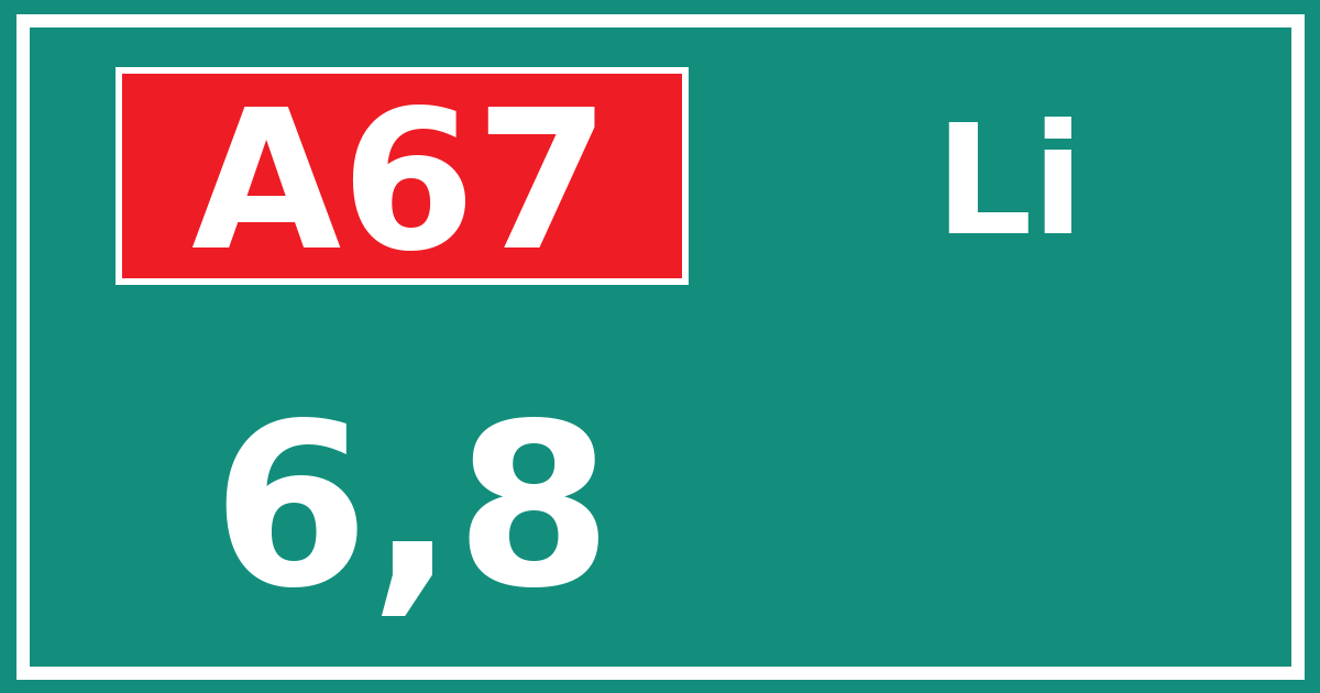 Hectometerbord A67 6,8 zijde Li