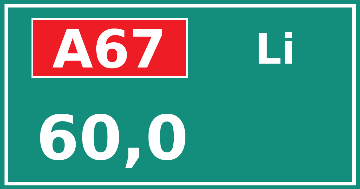 Hectometerbord A67 60,0 zijde Li